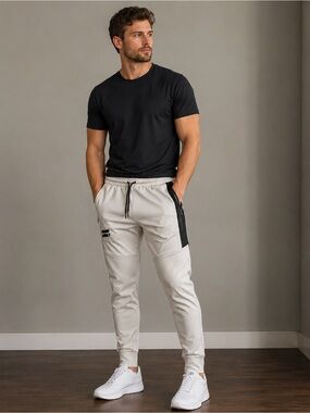 NWT Hurley Performance Joggers Cream Black Drawstring Athleisure Sweatpants Mens
